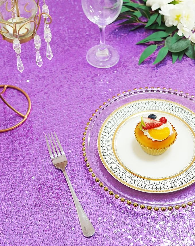 Eternal Beauty Lavender Tablecloth, 120 Inch Round Sequin Tablecloth for Party Cake Dessert Table Exhibition Events