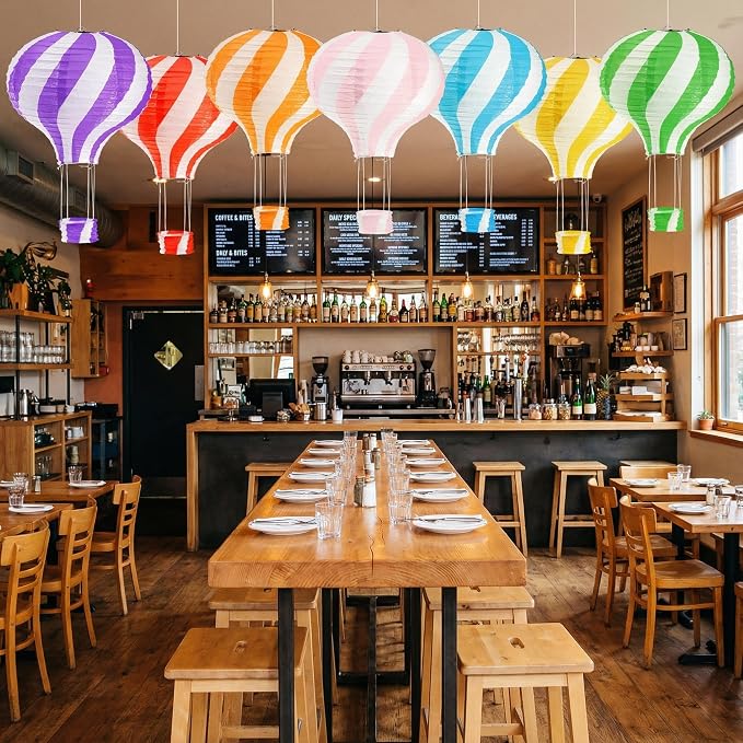 Goaste 14 Pack Hanging Hot Air Balloon Paper Lanterns, 12 Inch Colorful Paper Lantern Set, Reusable Party Ball Lamps, Chinese Ceiling Decoration for Wedding, Birthday, Engagement, Christmas, Classroom