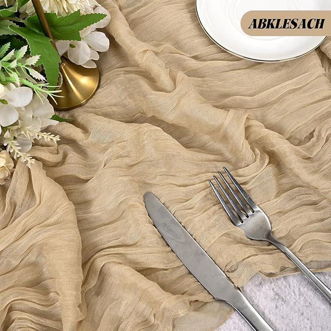 12 Pack Beige Cheesecloth Table Runner 120 inch Fall Thanksgiving Boho Rustic Gauze Farmhouse 10FT Cheese Cloth Runner for Baby Shower Wedding Party Holiday Home Decor