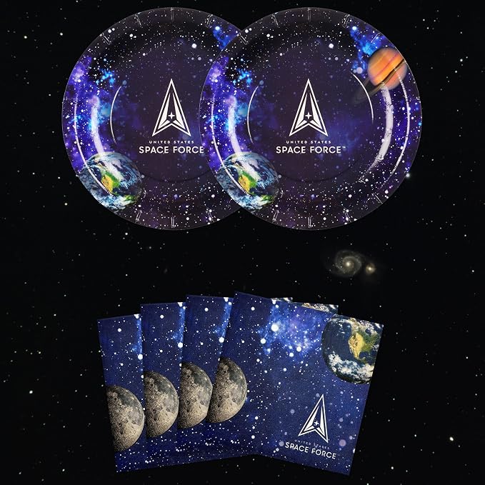 U.S. Space Force Party Plates & Napkins Set (Party for 16 guests) 16 Lg. Plates and 16 Luncheon Napkins. Space Force Tableware for Birthdays, Holidays and Military Celebrations. by Havercamp