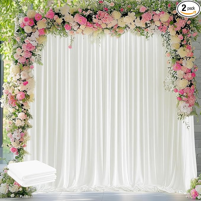 Wokceer Ivory Backdrop Curtain for Wedding Parties 2 Pack 10x10FT Wedding Curtains Photo Backdrop Drapes Polyester for Photoshoot Baby Shower Birthday Party Curtains Background 4 Panels 5x10FT