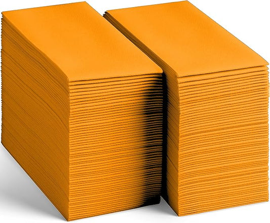200-Pack Disposable Linen-Feel Luminous Orange Napkins, 12" x 17" Cloth-Like Paper Dinner Napkins For Wedding, Bathroom, Party Or Event
