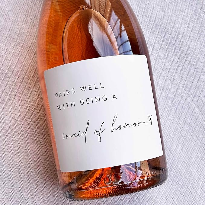 Set of 8 Waterproof Champagne Bottle Labels, Proposal Idea for Bridesmaids, Maid of Honor & Matron of Honor