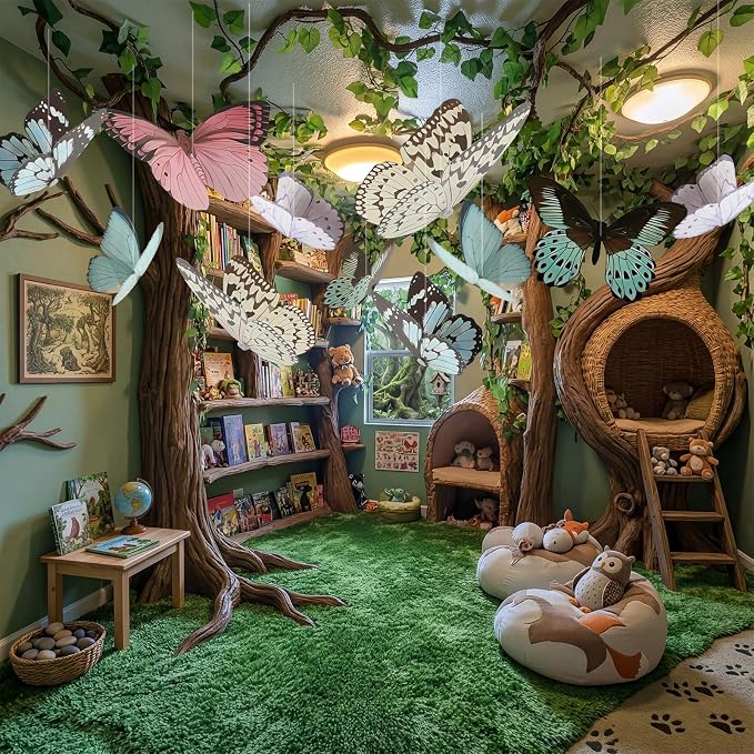 18 Pcs Large Butterfly Party Decorations 3D Paper Butterfly Hanging Decoration 2 Sizes Vibrant Paper Butterflies Birthday Party Supplies for Wedding Spring Baby Shower Room Ceiling Decor