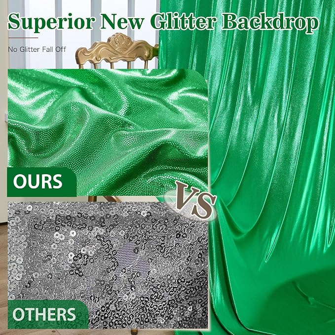 20x10ft Green Sequin Backdrop Curtains, Wrinkle Free Glitter Backdrop Drapes for Wedding Parties Photography Stage Decor, Non-Shedding 4 Panels Set (5x10ft Each)