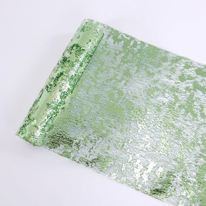 Snowkingdom Sage Green Table Runner, Sequin Glitter Foil Metallic Sage Green Mesh Spring Table Runner 11inch x 240inch,Table Decorations for Party Wedding Bridal Birthday Shower Christmas