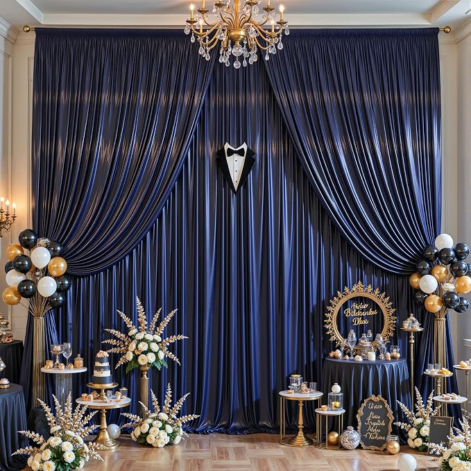 10x10 ft Navy Blue Glitter Backdrop Curtain for Parties, Wrinkle Free Glitter Photo Backdrop Drapes 2 Panels 5x10FT Shimmer Back Drop Cloth for Wedding Birthday Christmas Photography Background Decor