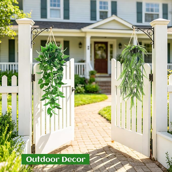 Der Rose 4Pcs Fake Plants Hanging Artificial Ivy Vine Faux Eucalyptus Hanging Plants, Boston Fern, String of Pearls for Living Room Aesthetic Bedroom Boho Kitchen Wall Shelf Indoor Outdoor Decor