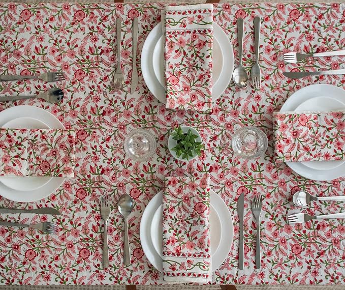 Block Print Peach Table Cloth- 54x108 Inch Rectangle 100% Cotton Handmade Pre-Shrink, Washable for Spring, Kitchen & Dining Perfect for Chirstmas, Patio, Indoor & Outdoor, Farmhouse