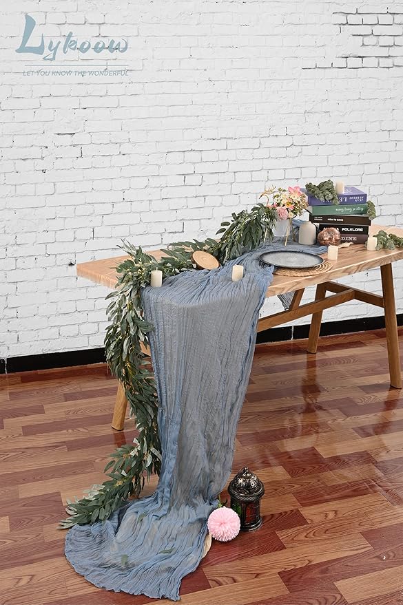 10 Pack Cheesecloth Gauze Table Runners, 10ft x 35" Rustic Boho Dusty Blue Wedding Table Runner Decor Cloth for Wedding Party Bridal Shower
