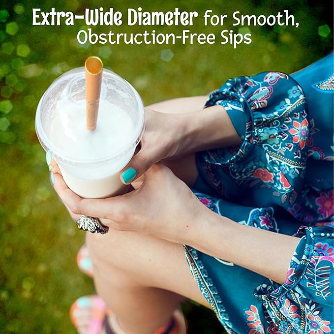 Friendly Straw 150 Pack Biodegradable Paper Smoothie Straws, 7.75" x .4" Extra Wide Disposable Kraft Paper Smoothie Straw - Economy Bulk Pack of Jumbo Paper Straws for Home and Restaurant