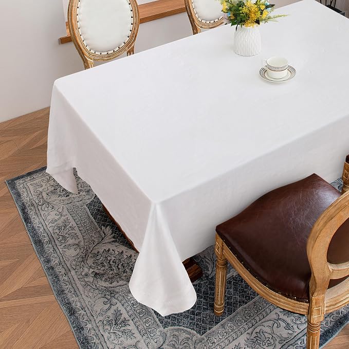 Linen World Linen Tablecloth,100% French Linen White Tablecloth 108" x 60" Inch,Washable Rectangular Tablecloth for Dining,Outdoor,Weddings and Restaurants,Decorative Thanksgiving Christmas