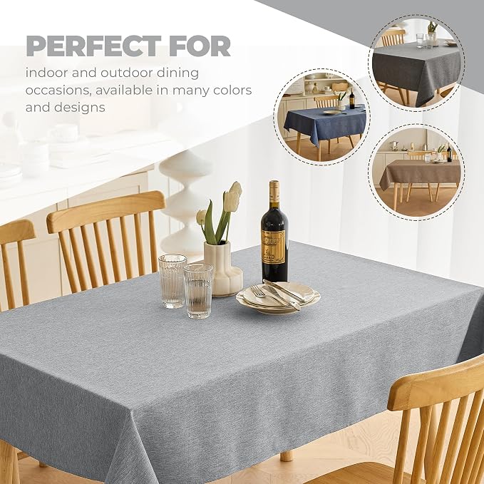 Decorelia Waterproof Faux Linen Rectangle Tablecloth, Spillproof Wrinkle Free Outdoor Reusable Table Cloth for Holiday, Banquet, Party, Buffet Dinner (Oblong,60 x 120 Inch (10-12 Seats), Cool Grey)