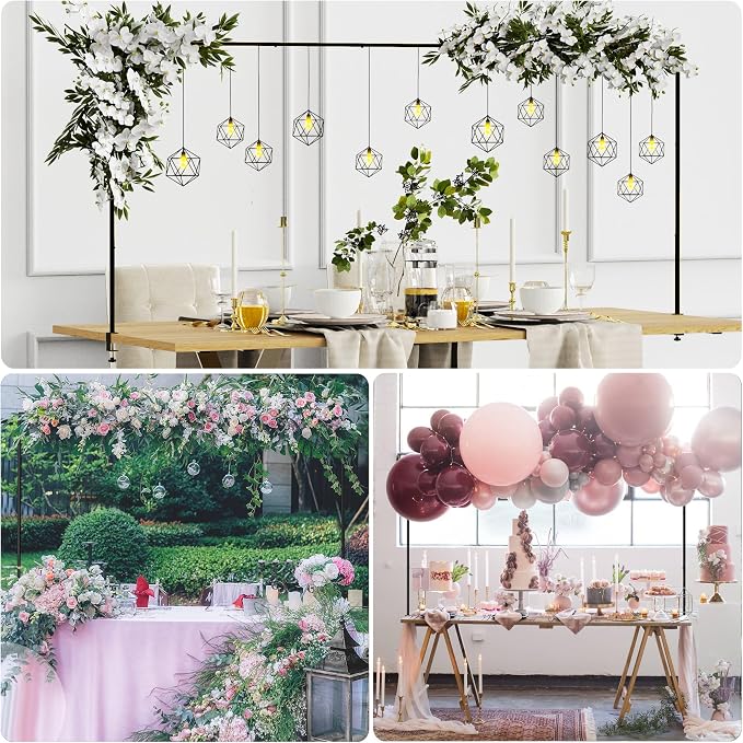 Fomcet Over The Table Rod Stand with Clamps Set of 2 Black 13"-42'' Tall 29"-98" Length Metal Adjustable Table Arch Stand for Wedding Birthday Party Anniversary Decoration