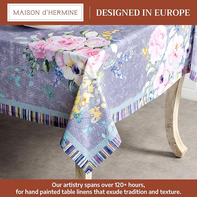 Maison d' Hermine Table Cloth Rectangle Table 100% Cotton 60 x 90 Inches Tablecloth Reusable Decorative for Dining Kitchen Room Party Home Hotel Restaurant Spring Summer - Sweet Rose Lavender - Lush