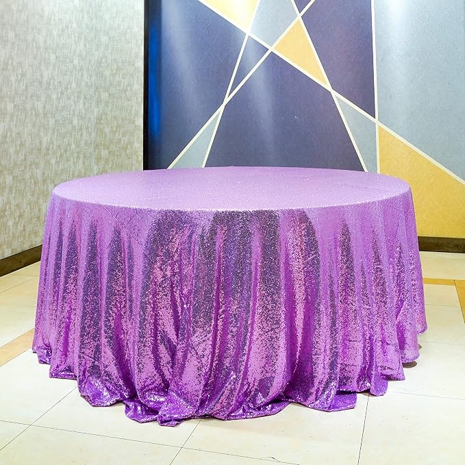Sequin Tablecloth 108" Round Lavender Table Cloth Glitter Tablecloth Sparkly Drape Table Covers for Wedding Birthday Ceremony Party Baby Bridal Shower Decorations