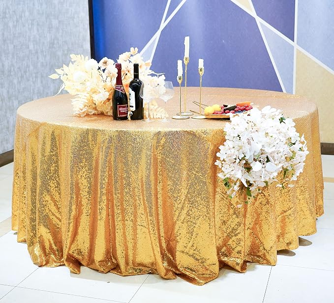 Gold Glitter Tablecloth 132'' Tablecloth Round Sequin Table Cloth Party Tablecloth Outdoor Table Cover Sequin Table Cloths for Birthy Wedding Party Decorations