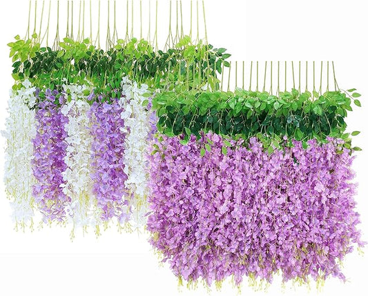 BLEUM CADE 20 Pack White and Purple & 20 Pack Purple 3.6Ft/Pcs, Wisteria Hanging Flowers Artificial Decor for Wedding Party Backdrop Home Wall Decorations