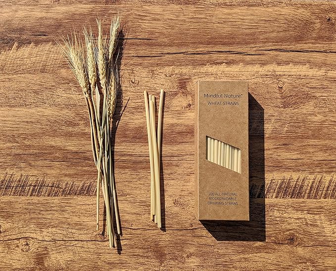 Mindful Nature® Wheat Straws - 100 All-Natural Drinking Straws - Single use, Disposable, Biodegradable, and Compostable