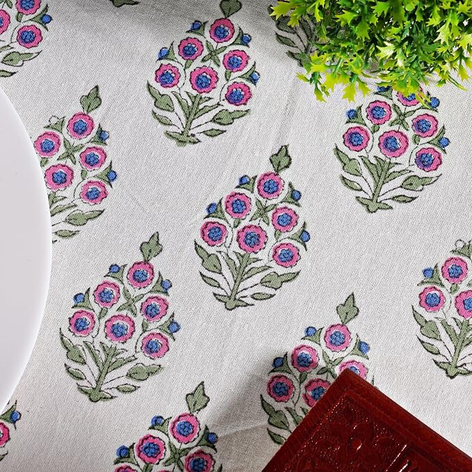 Ridhi Round Tablecloth Hand Block Print 100% Cotton Reusable Ruddy Blue 132 Inch Table Cover Decorative Everyday Use for Dining, Home, Party, Wedding, Farmhouse, Party Gift for Spring, Mother's Day