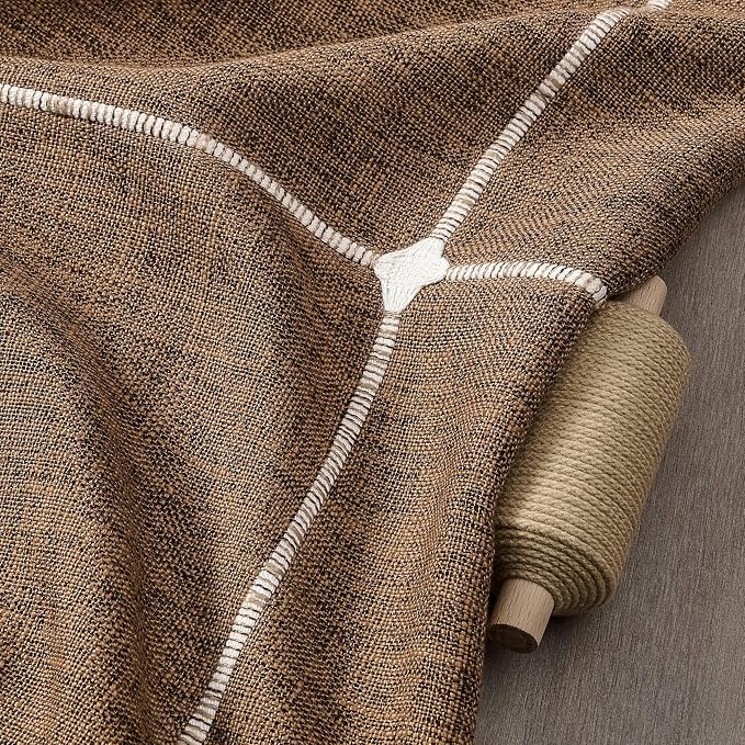 ZeeMart Grid Embroidered Hemmed Tablecloths, Caramel 52x52 Inch, Farmhouse Style Heavy Weight Cotton Linen Brown Tablecloths, Boho Plaid Water Resistant Square Table Cloth