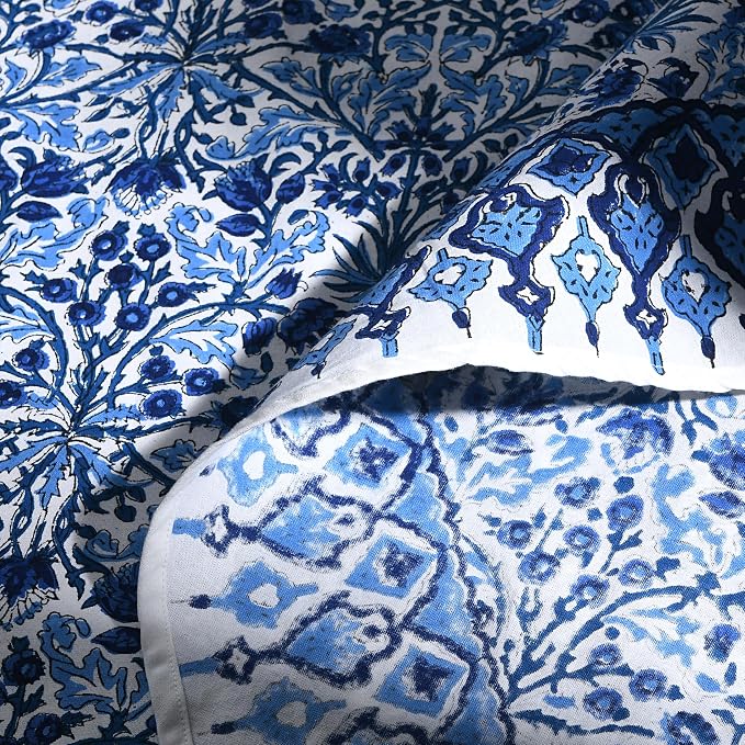 Ridhi Round Tablecloth Hand Block Print 100% Cotton Reusable Dark Royal Blue 132 Inch Table Cover Decorative Everyday Use for Dining, Home, Party, Wedding, Farmhouse Gift for Spring, Mother's Day