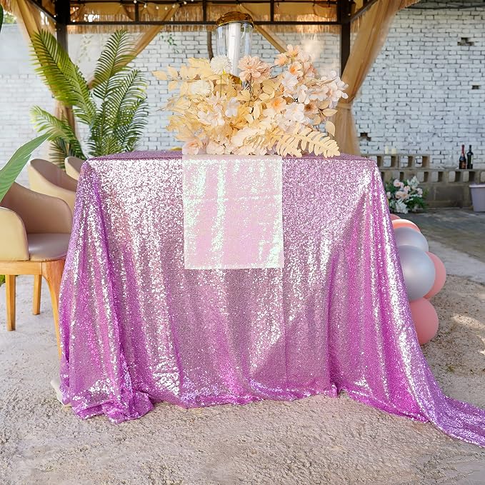 Sequin Tablecloth 90"x132" Lavender Party Glitter Tablecloth Rectangular Sequin Table Cover Overlay Glitter Wedding Birthday Reception Decoration Baby Bridal Shower Christmas Decorations