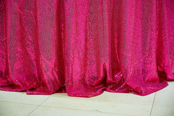 Hot Pink Glitter Tablecloth - 132'' Round Sequin Table Cloth for Birthdays, Weddings & Parties