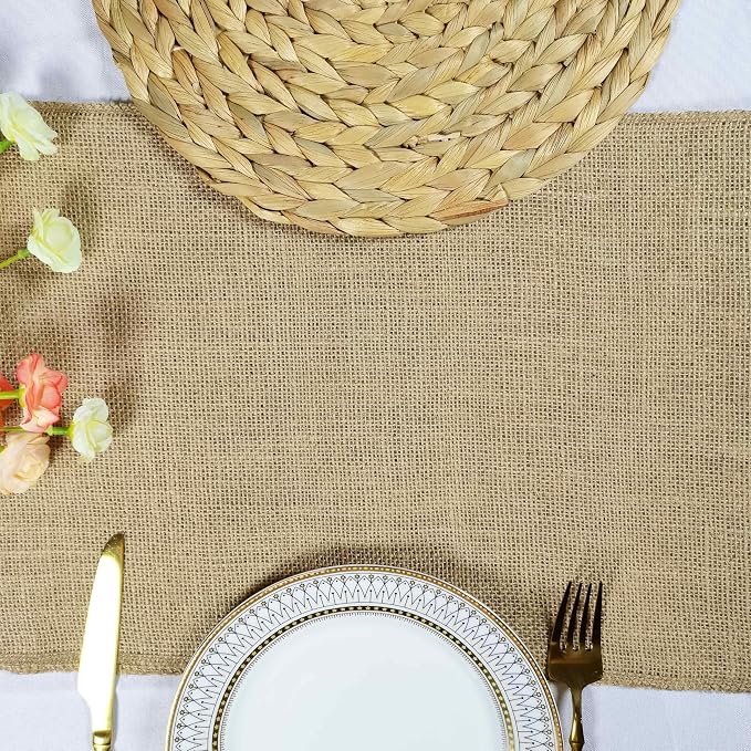 2 Pack 12 inch x 10 Yards Burlap Table Runners, Burlap Roll,Natural Rustic Jute Table Runner Bulk for Western Wedding Table Decorations,Farmhouse Style Party,Kitchen Coffee Table Decor Cover