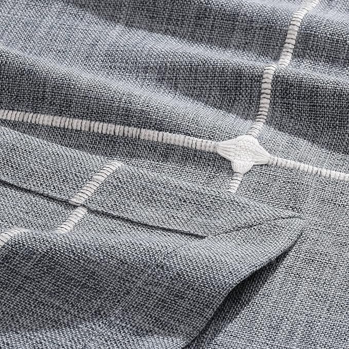 ZeeMart Grid Embroidered Hemmed Tablecloths, Blue Ashes 52x52 Inch, Farmhouse Style Heavy Weight Cotton Linen Blue Grey Tablecloths, Boho Plaid Water Resistant Square Table Cloth