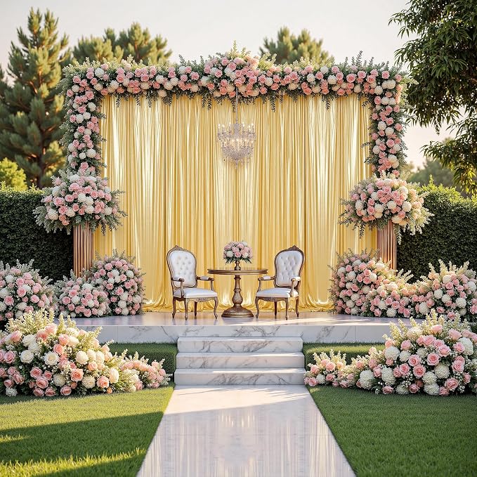 gogoparti 30x14FT Gold Sequin Backdrop Curtain - 6 Panels of 5x14FT Wrinkle-Free Reusable Glitter Drapes for Photography, Weddings, Birthdays & Parties