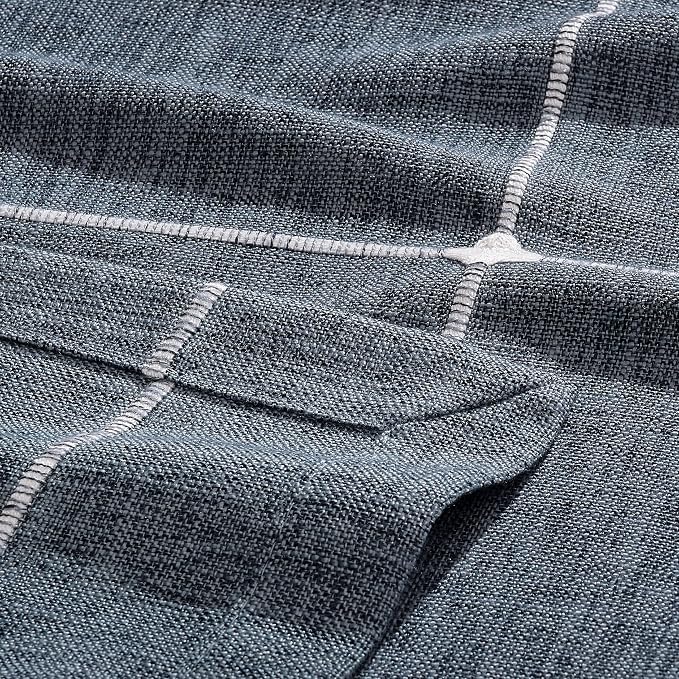 ZeeMart Grid Embroidered Hemmed Tablecloths, Navy Blue 60x104 Inch, Farmhouse Style Heavy Weight Cotton Linen Dark Blue Tablecloths, Boho Plaid Water Resistant Rectangle Table Cloth