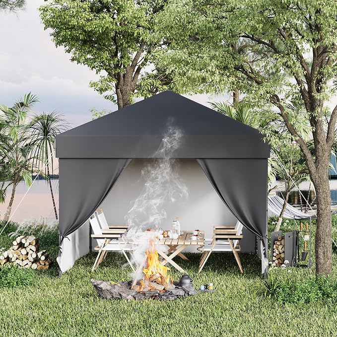 10X10 Pop Up Canopy Tent with 4 Sidewalls, Heavy Duty Commercial Instant Shelter, One-Person Quick Setup Outdoor Party Tent, Water-Resistant & Portable for Outdoor Events, Camping, Black