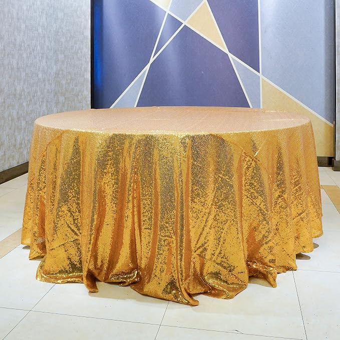 Gold Sequin Round Tablecloth 120'' - Dazzling Decorations for Weddings, Parties, Baby & Bridal Showers