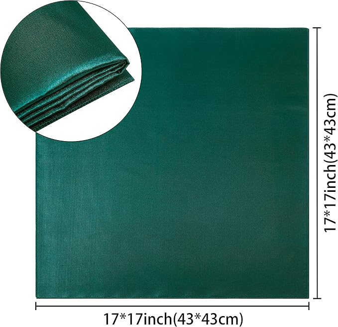 24 Pack Square Satin Dinner Napkins, 17x17 Inches Silky Soft Smooth Table Cloth Napkins for Restaurant Weddings Banquet Party Decoration, Blackish Green