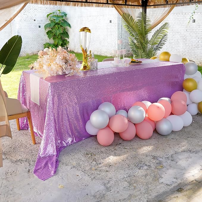Sequin Tablecloth 90"x132" Lavender Party Glitter Tablecloth Rectangular Sequin Table Cover Overlay Glitter Wedding Birthday Reception Decoration Baby Bridal Shower Christmas Decorations