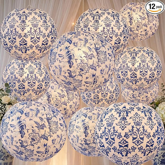 Retisee 12 Pcs 10 Inch Hanging Paper Lanterns Party Decorations Pastel Classroom Decor for Birthday Back to School Party Decoration for Classrooms Wedding Birthday Ceilings(Blue,Porcelain)