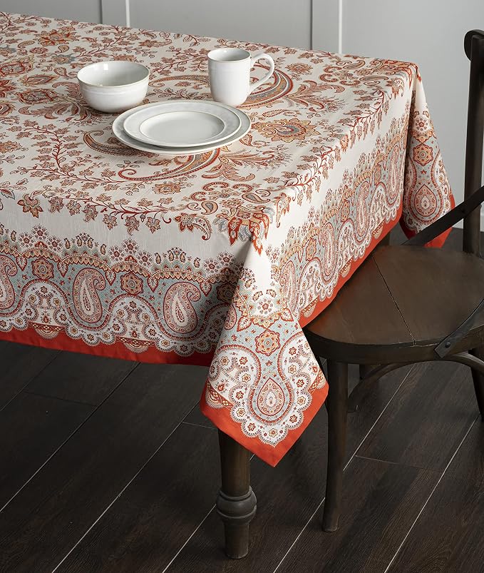 Maison d' Hermine Table Cloth Rectangle Table 100% Cotton 54 x 72 Inches Fall Tablecloth Reusable Everyday Use for Thanksgiving Christmas Decorations Dining Farmhouse Party (Cachemire)