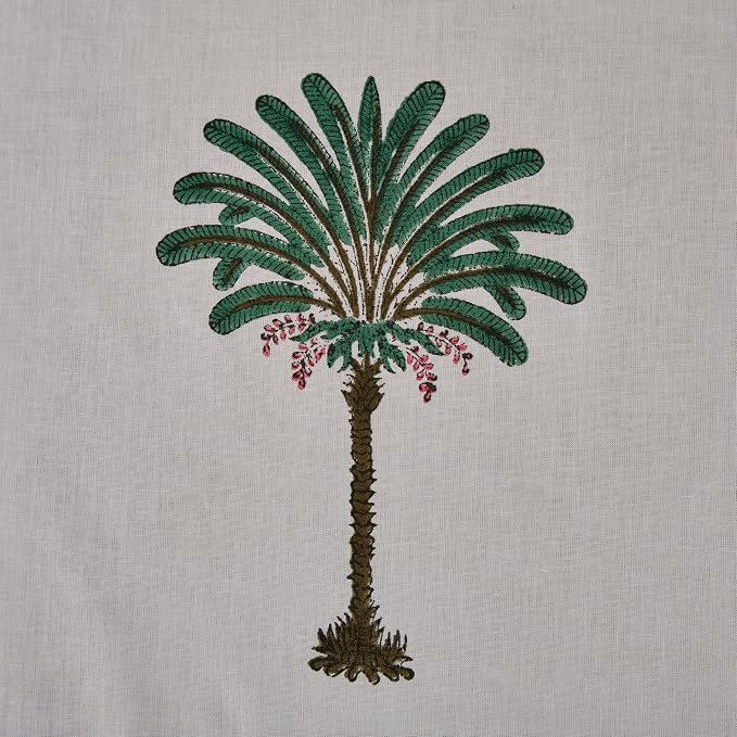 Ridhi Green Palm Hand Block Print Cotton Rectangle Tablecloth 120" x 80" inches Reusable Table Cover Decorative Everyday Use for Dining Room, Farmhouse, Home Gift for Spring, Mother's Day