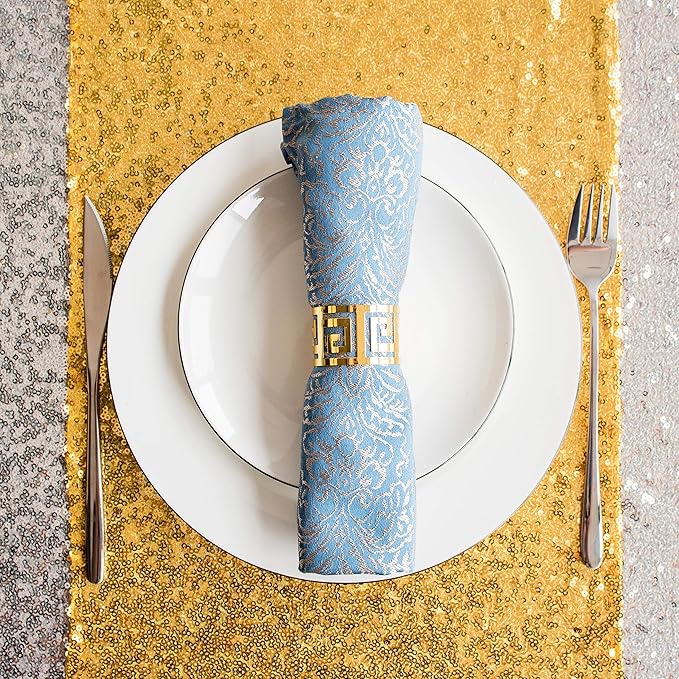 JYFLZQ Gold Sequin Table Runner 12"x108" Pack of 10 Glitter Sequin Fabric Table Linens - Sparkly Runners for Wedding & Birthday Party Decor