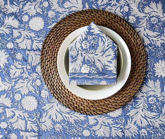 Block Print Table Cloth- 54x108 Inch Rectangle 100% Cotton Handmade Pre-Shrink, Kitchen & Dining Perfect for Patio, Indoor & Outdoor, Farmhouse