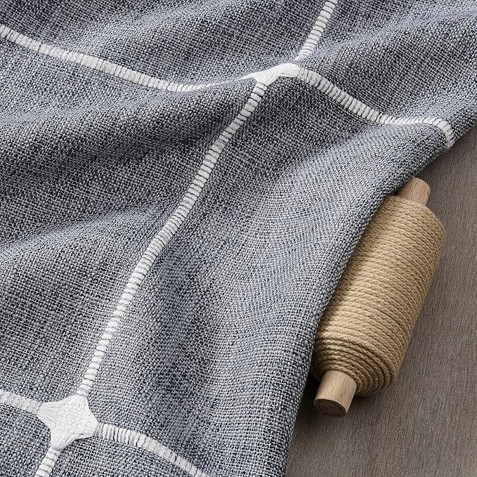 ZeeMart Grid Embroidered Hemmed Tablecloths, Blue Ashes 52x52 Inch, Farmhouse Style Heavy Weight Cotton Linen Blue Grey Tablecloths, Boho Plaid Water Resistant Square Table Cloth