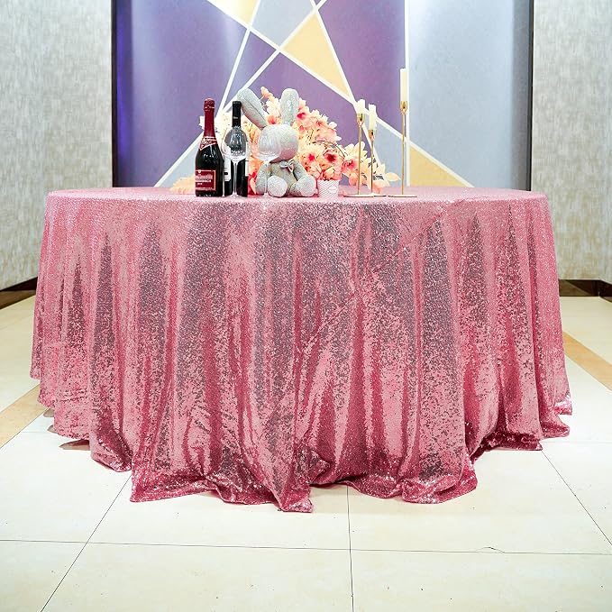 Sequin Tablecloth 108" Round Rose Pink Table Cloth Glitter Tablecloth Sparkly Drape Table Covers for Wedding Birthday Ceremony Party Baby Bridal Shower Decorations