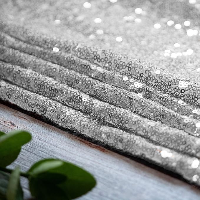 JYFLZQ Silver Sequin Table Runners 12"x72" Pack of 5 Glitter Sequin Fabric Table Linens - Sparkly Runners for Wedding & Birthday Party Decor