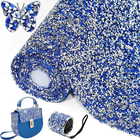 Locacrystal Bling Resin Rhinestone Sticker DIY Car Decoration Stickers Self-Adhesive Hotfix Glitter Crystal Gem Sheet Stickers for Car & Crafts Decoration(Silver Blue,9.4"x63")
