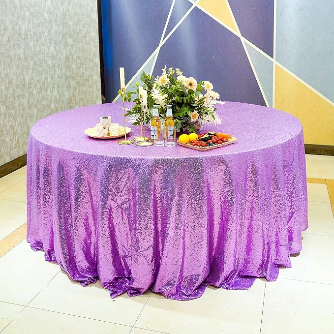 Lavender Sequin Tablecloth 120" Round Sequin Tablecloth Shimmer Table Cloth Sparkly Drape Table Cover Decorations for Engagement Weddings Party Baby Bridal Shower Decorations