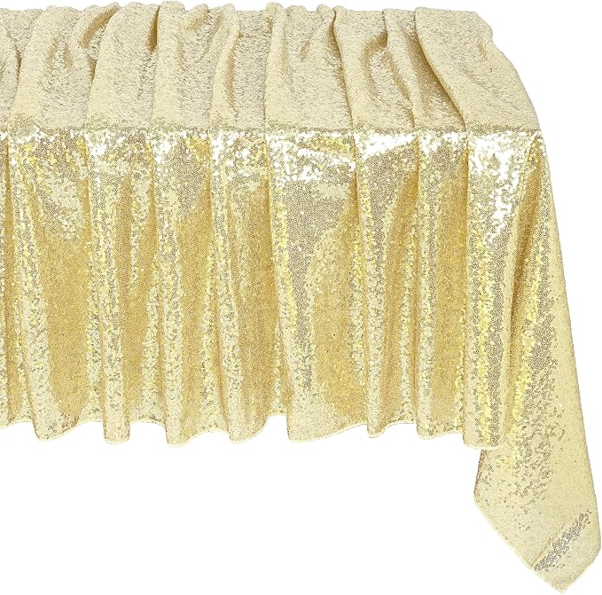 MoKoHouse Sequin Tablecloth Rectangular 90x132 Inch Light Gold Table Cloth Seamless Glitter Fabric for Home Party Wedding Decor Christmas Decorations