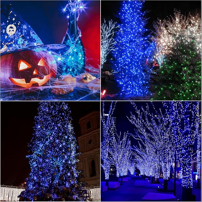 LAMPHOME 66FT 200 LED Blue Christmas Lights,16 Modes Connectable Fairy String Lights, Plug in Indoor Outdoor Blue Lights for Xmas Tree, Party, Garden, Hanukkah, Independence Day Patriotic Patio Decor