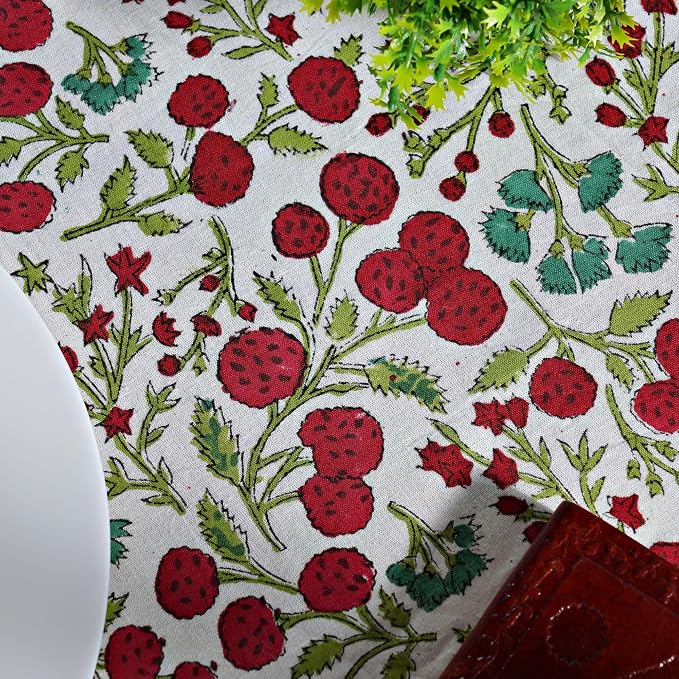 Ridhi Round Tablecloth Hand Block Print 100% Cotton Reusable Garnet Red 90 Inch Table Cover Decorative Everyday Use for Dining, Home, Party, Wedding, Farmhouse, Party Gift for Spring, Mother's Day