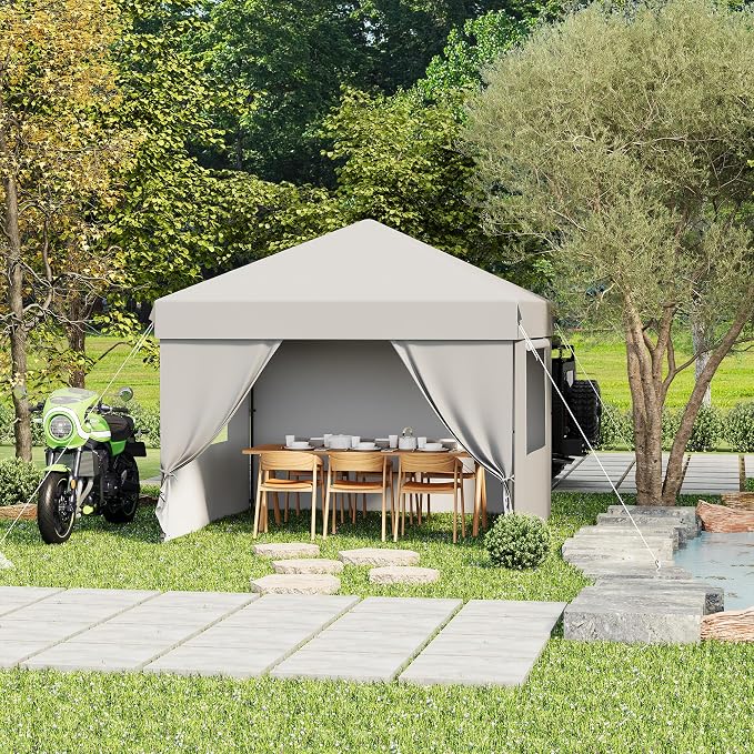 10X10 Pop Up Canopy Tent with 4 Sidewalls, Heavy Duty Commercial Instant Shelter, One-Person Quick Setup Outdoor Party Tent, Water-Resistant & Portable for Outdoor Events, Camping, White